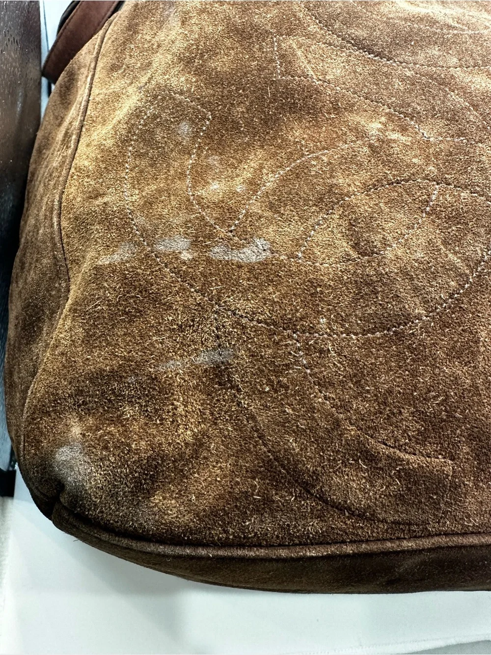 CHANEL Brown Suede Hobo Bag with Chain Handles and Tassle